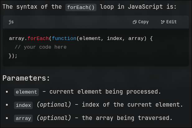for each syntax explainations